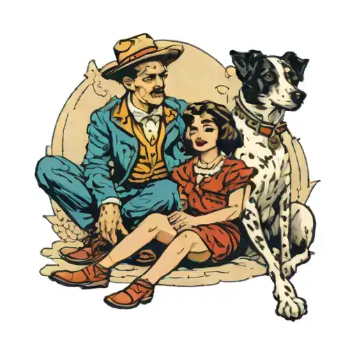 Woman And Man With A Dog Sitting