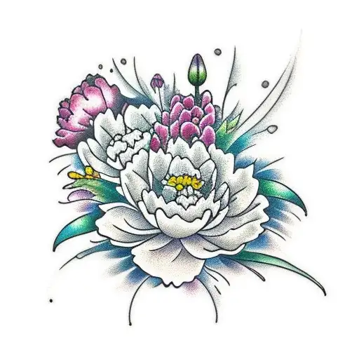 Carnation And Peony And Water Lilly And Larkspur And Poppy And Gladius And Cosmos And Merigold