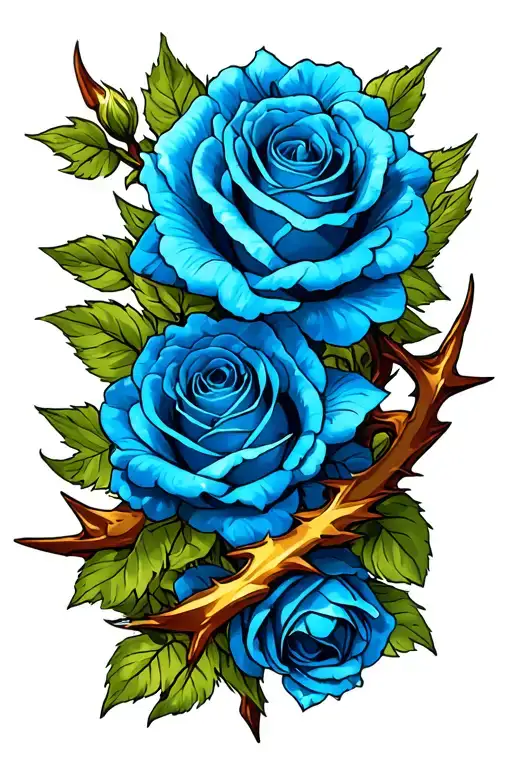 Blue Roses With Thorns Wrapping Around Arm Sleeve