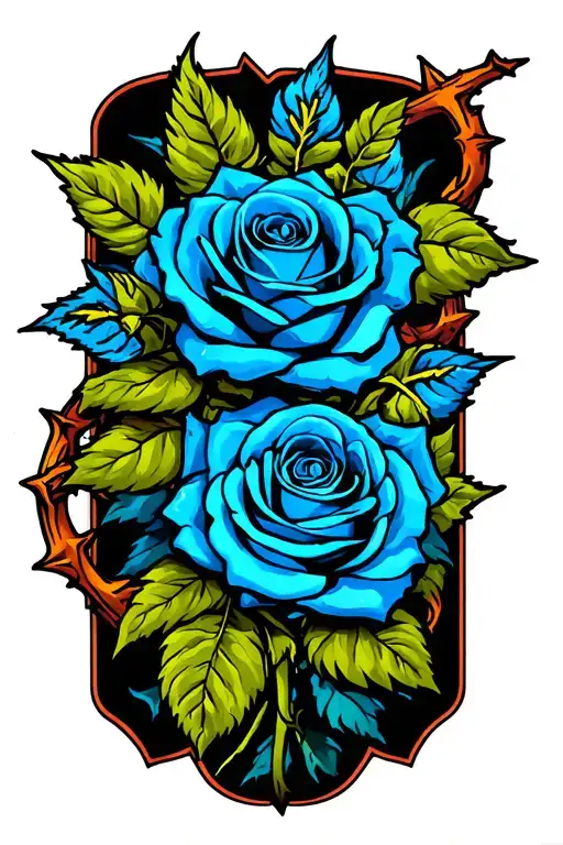 Blue Roses With Thorns Wrapping Around Whole Arm