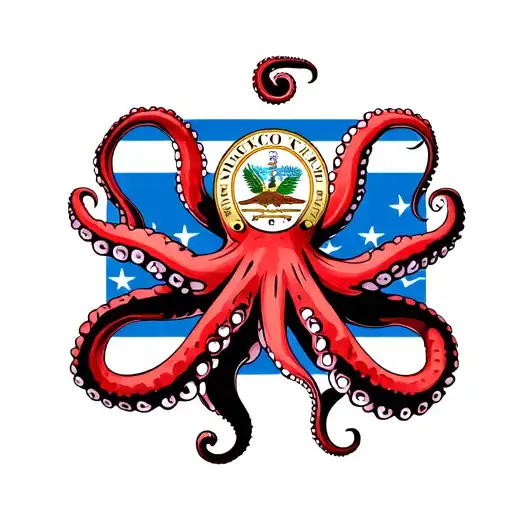 Octopus Holding The Seal From The Guam Flag Intertwined