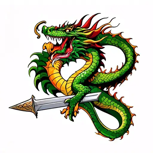 Dragon With Dagger Piercing Its Head Emerging
