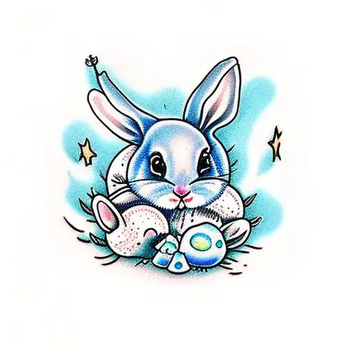 Baby Bunny Under Blue Glowing Mushrooms Small