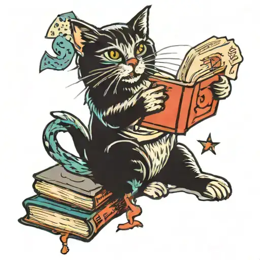 Cat With Books Tea Cup Moon