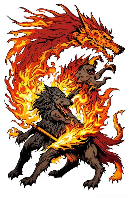 Flames Fenrir Battling Odin And Slipnir