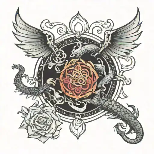 Dragon Angel Protection Runes Lotus Blossom Ohm Symbol