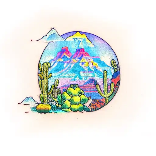 Gran Canyon With Cactus And Psychedelic Sky