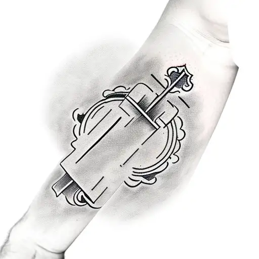 Arm Half Sleeve Christian Cross With Clouds Filling The Empty Space And Prayer Hands And Bible Quote