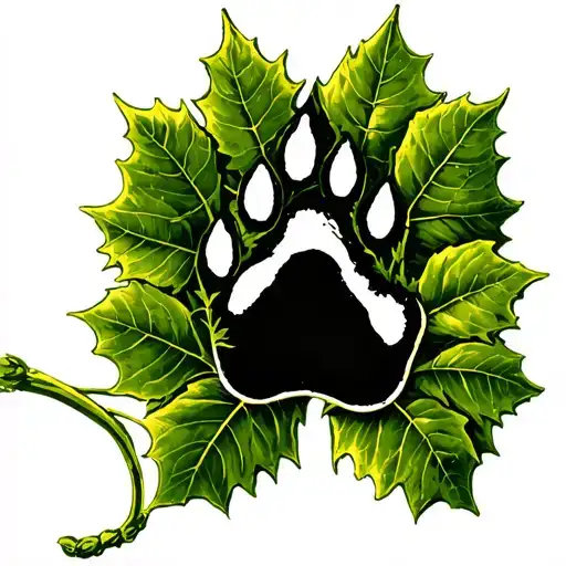 English Ivy Leaf With Dog Paw Print Inside