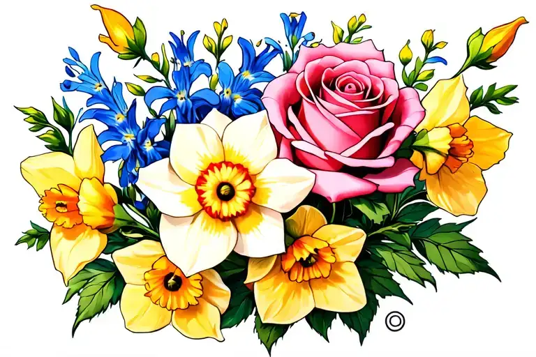 Roses Larkspur Daffodils