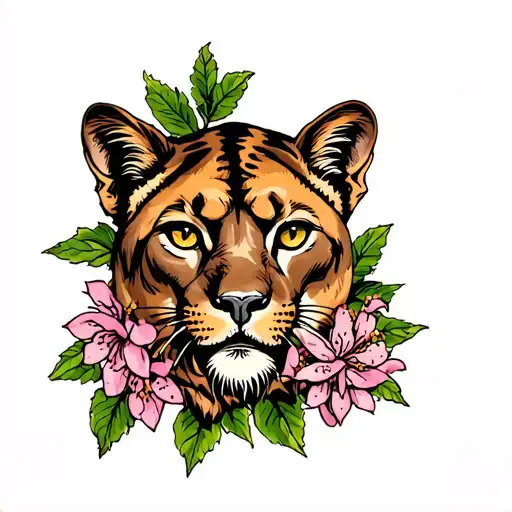 Old School Mountain Lion With Wild Mountain Laurel Flowers