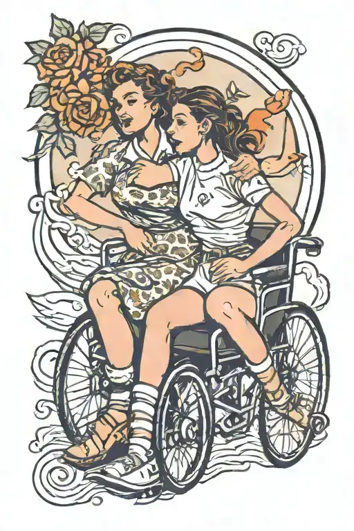 Two Girls In Hurricane Man In Wheelchair Symbolizing Strength And Resilience