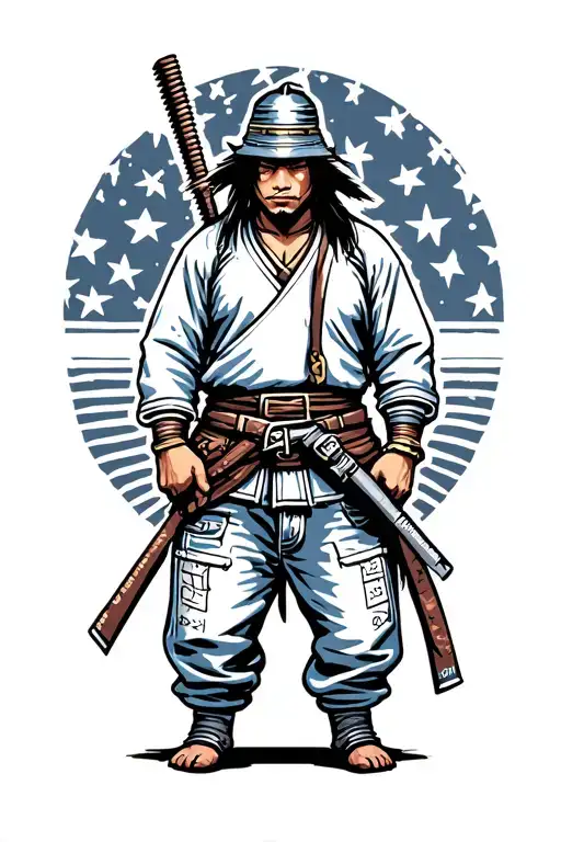 A Samurai Wearing 90S Streetwear Baggy Jeans American Traditional