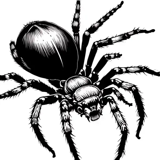 American Traditional Black And White Spider Crawling From The Side Very Details