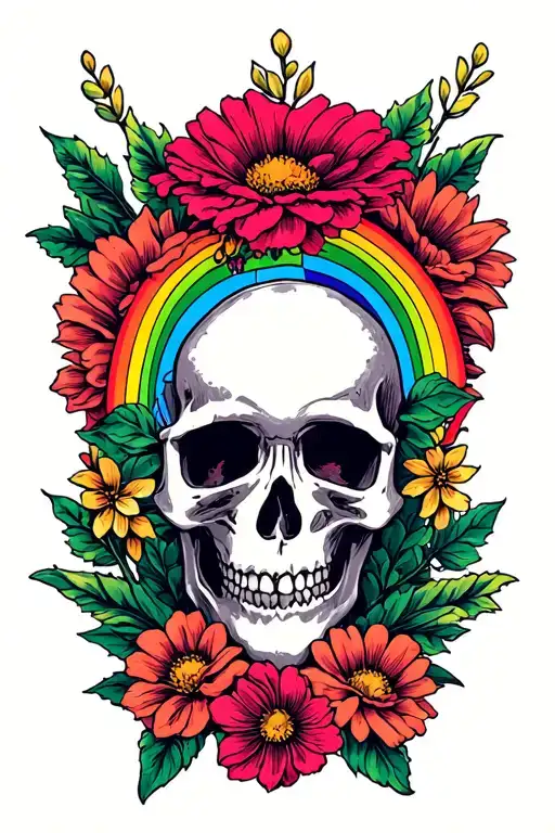 Flowers Skull And Rainbow