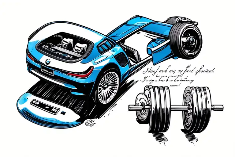 Combine Elements Of A Bmw Car With A Weightlifting Plate To Symbolize The Client's Passions