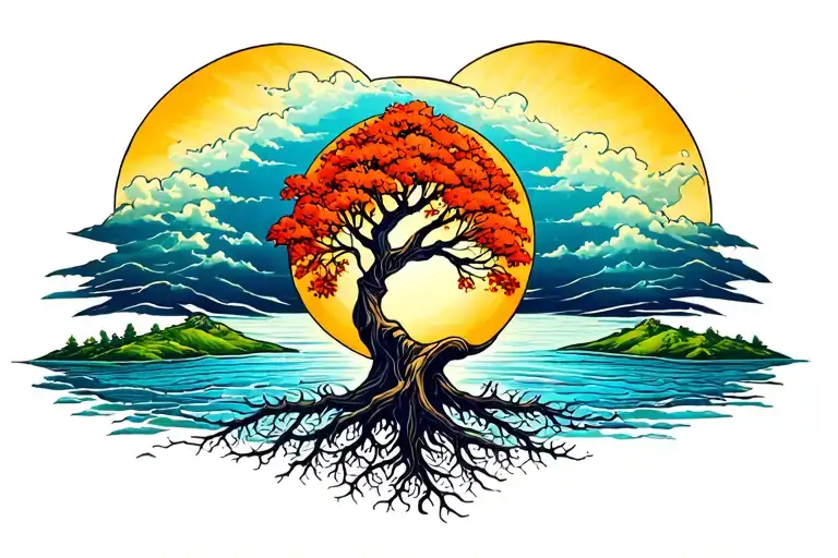 Water Air Sky Land Mother Nature Earth Tree With Roots