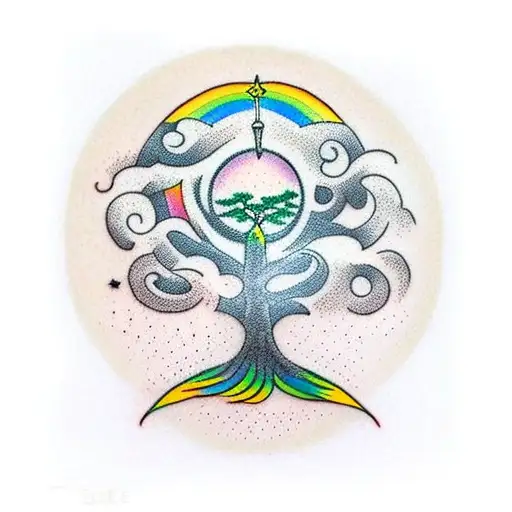 Black Tree Of Life With A Rainbow Around
