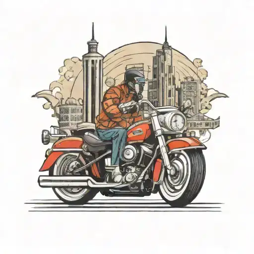 A Driving Harley With A Tower In The Background