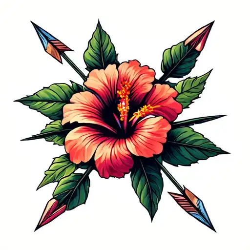 Hibiscus Plant Logo With 13 Arrows Sticking Out
