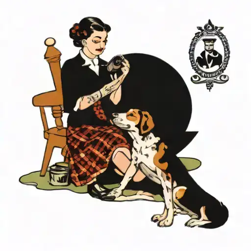 Woman Painting A Man With A Dog Sitting