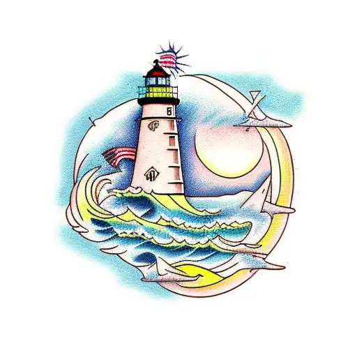 Lighthouse Calm Sea Framed Sunrise