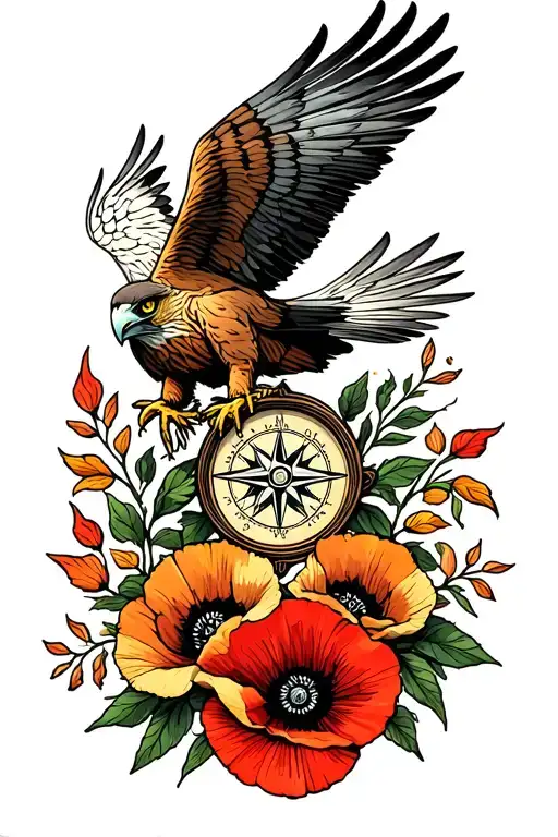 Hawk Compass Mountains Poppies Blooming