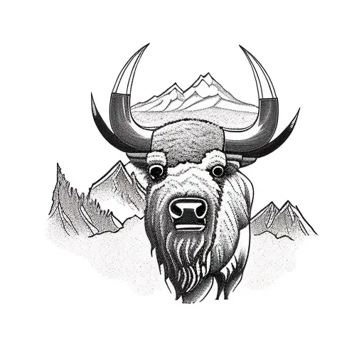 Western Style Bison With A Mountain Backdrop