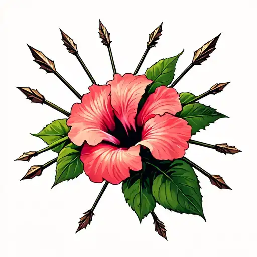 Hibiscus Plant Logo With 13 Arrows Sticking Out