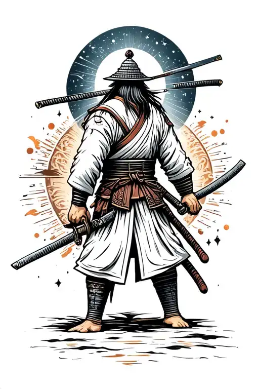 The Samurai Stands With His Back And Cuts The Universe With A Katana