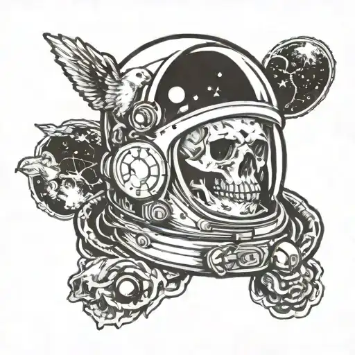 Astronaut Head With Skull