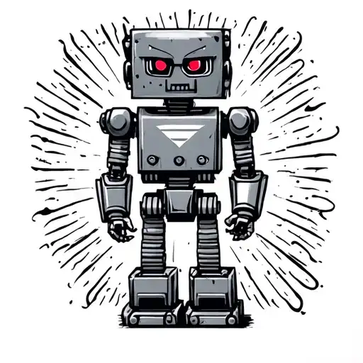 Black And Grey American Traditional Evil Robot Tattoo Design