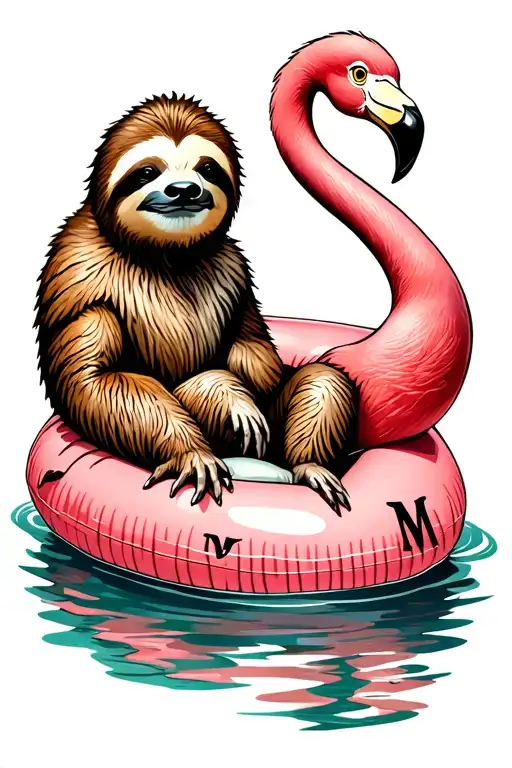 Sloth Sitting In A Flamingo Floaty While Wearing A Lions M