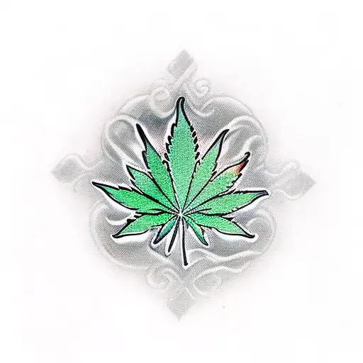 Cannabis Leaf With Two Crossed Chef Knives And Flames