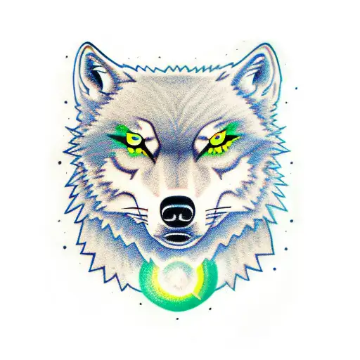Wolfs Face Split By A Tree With One Blue And One Green Eye