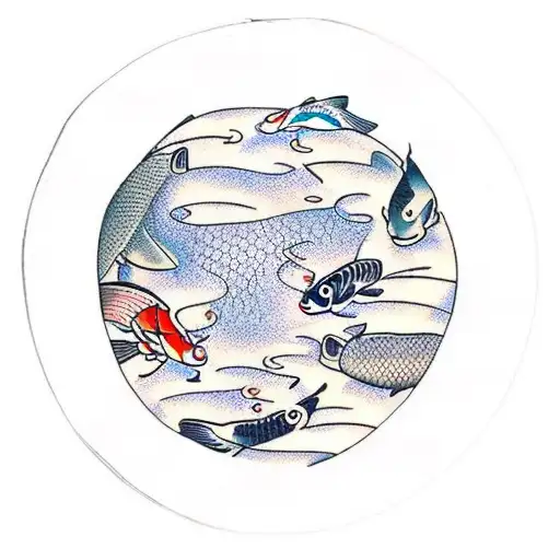 A Serene Garden Pond With Koi Fish And Fishing Rods