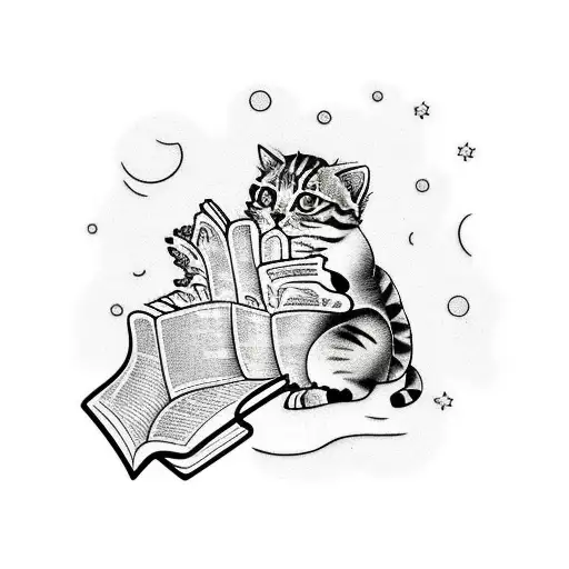 A Playful Kitten Reading A Book Under A Tree