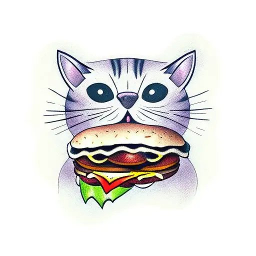 Cat Eating Hamburguer