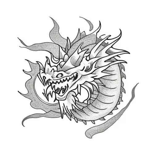 Dragon With Red Sun Behind It