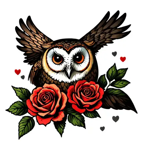 Barn Owl And Roses