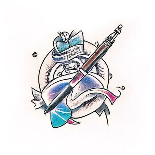 A Magical Quill Pen Writing A Story On A Scroll