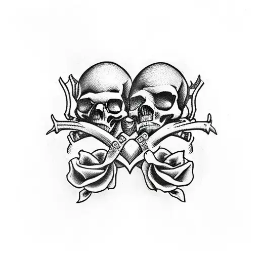 Two Skulls Leaning And Forming A Heart Without Any Background Symbols