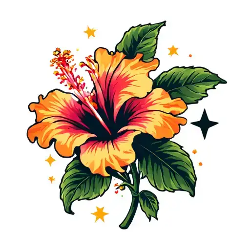Hibiscus Plant Logo With Stars