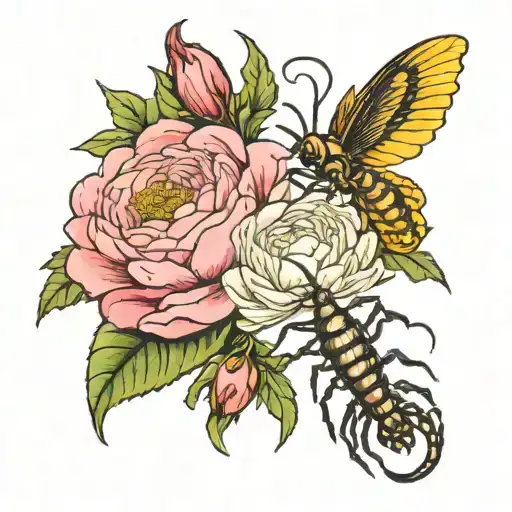 Scorpio And Virgo With Flowers Aster And Peony Flowers