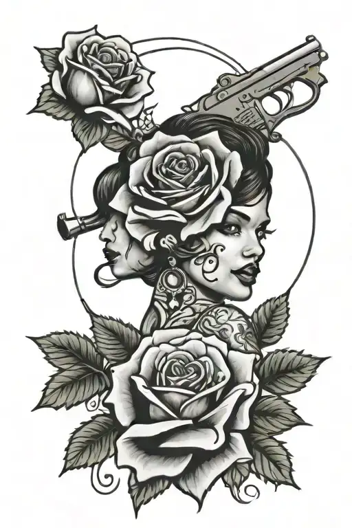 Chicana Girl Money Roses Guns