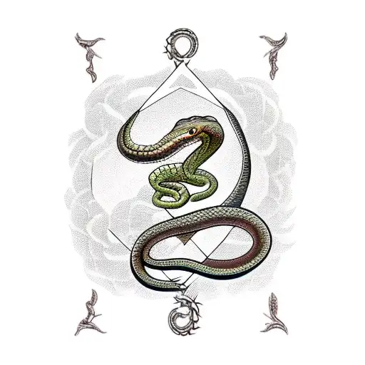 Snake Around Hourglass With Floral Background