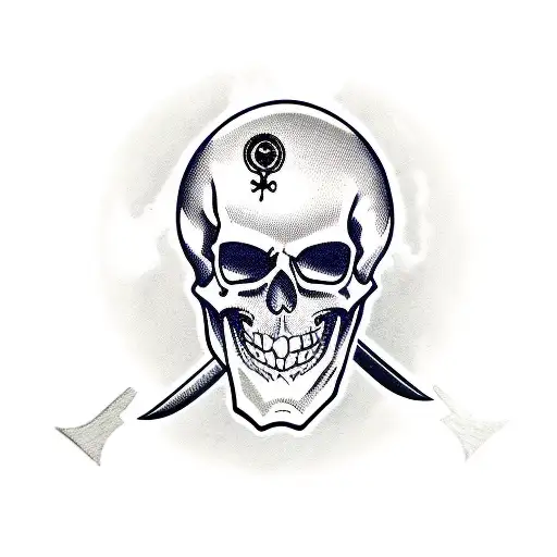 Pirate Skull With Eye Patch Biting Knife