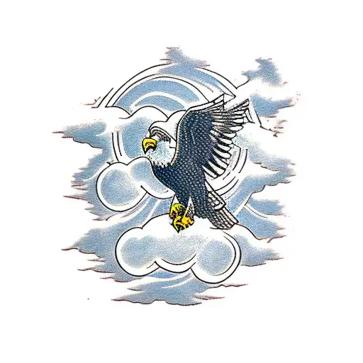 An Eagle Soaring Through The Clouds With Its Wings Spread Wide