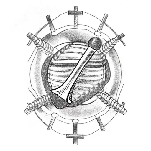 A Sketch Of A Baseball Diamond Nestled In Between Two Mountains With A Cross In The Background