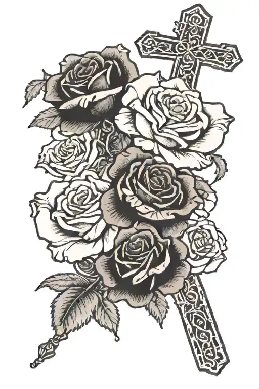 Roses With Praying Hands With A Necklace With A Cross On On It